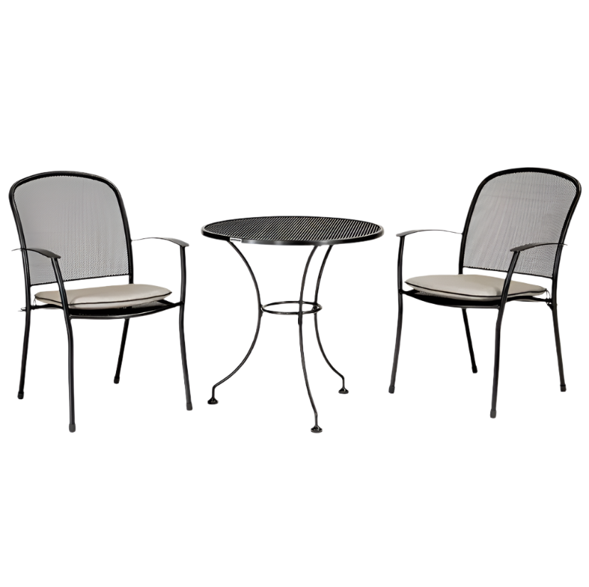 Kettler Caredo Bistro Set with 70cm metal table and two matching chairs, outdoor garden furniture for casual dining.