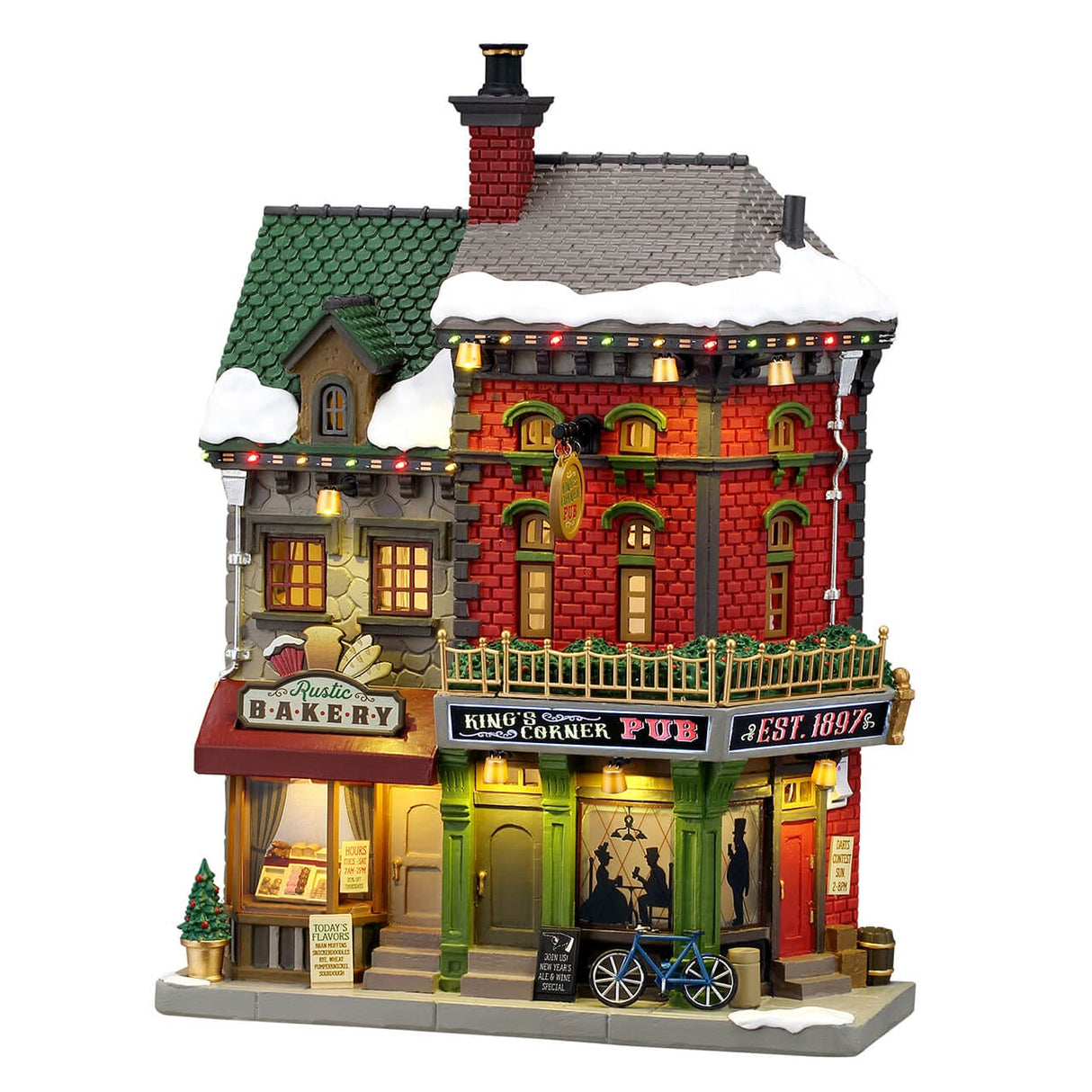 King's Corner Pub B/O (4.5V) Lemax Christmas Village Illuminated Facade