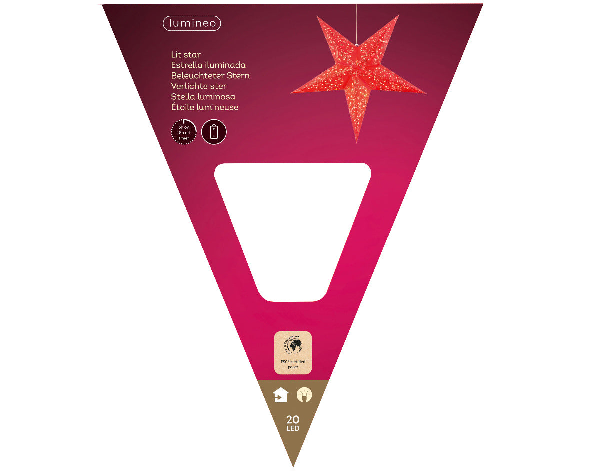 60cm Warm White LED Battery Operated Red Star by Lumineo - Mill Race Garden Centre