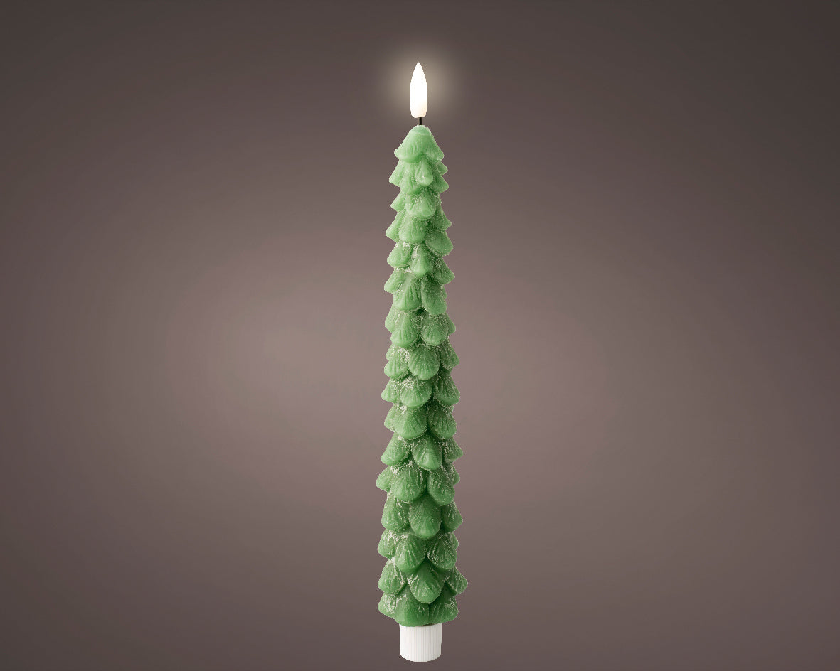 29cm LED Warm White Wick Green Tree Candle by Lumineo - Mill Race Garden Centre