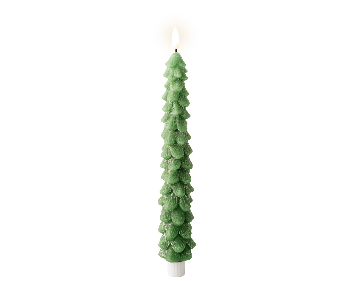 29cm LED Warm White Wick Green Tree Candle by Lumineo - Mill Race Garden Centre