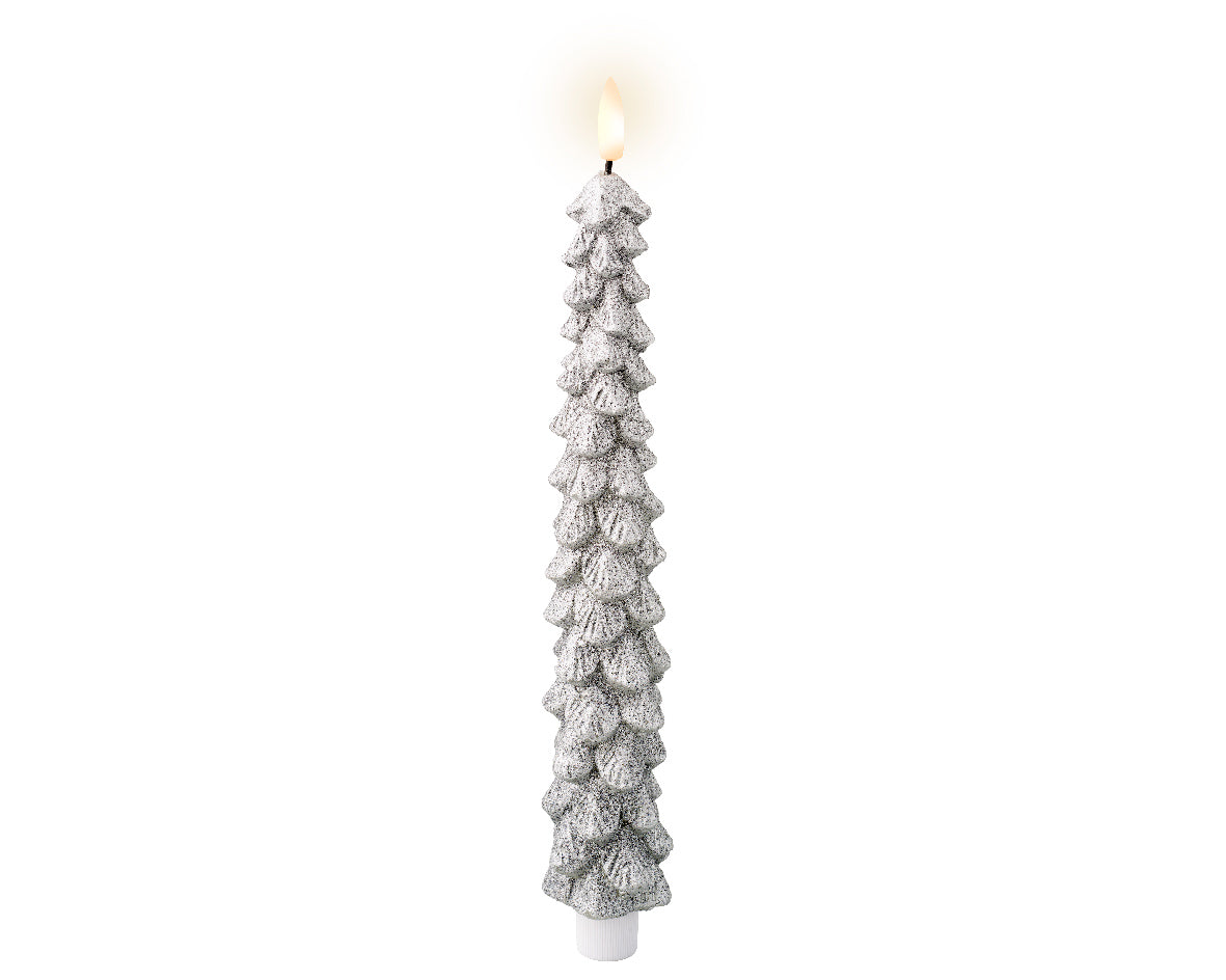29cm LED Warm White Wick Silver Tree Candle by Lumineo - Mill Race Garden Centre