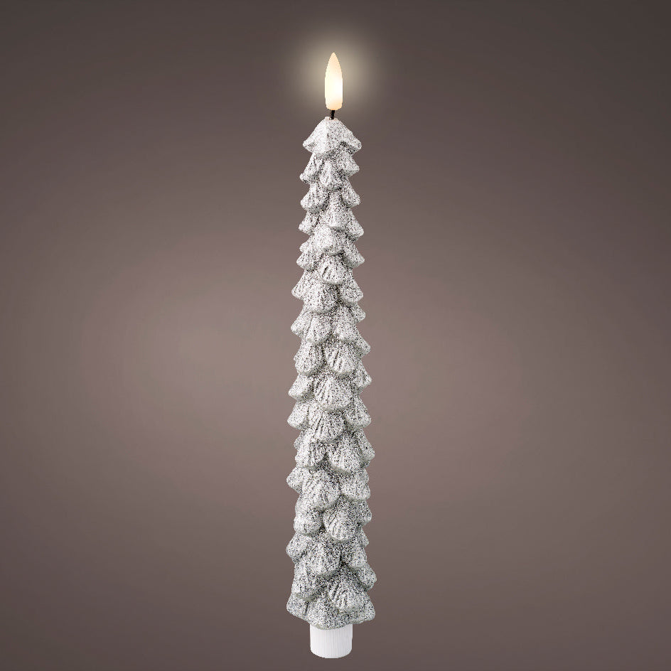 29cm LED Warm White Wick Silver Tree Candle by Lumineo - Mill Race Garden Centre