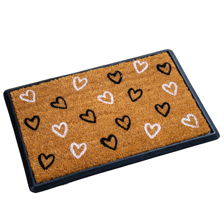 Rubber & Coir Tray Doormat Hearts 40x60cm - Mill Race Garden Centre