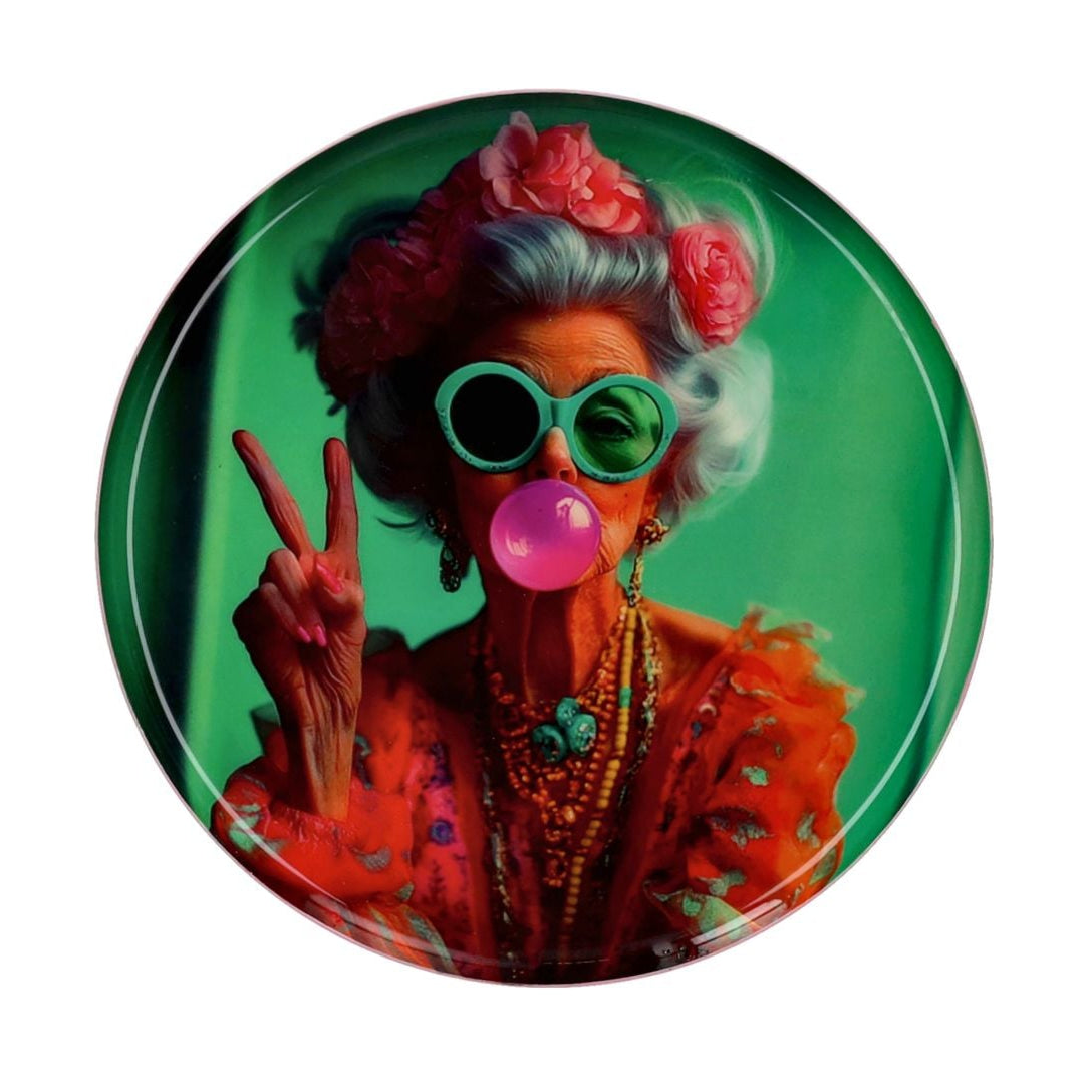 Gift Company love tray featuring a woman motif, round multicolor iron decorative tray, 17.7cm for home decor and gifts.