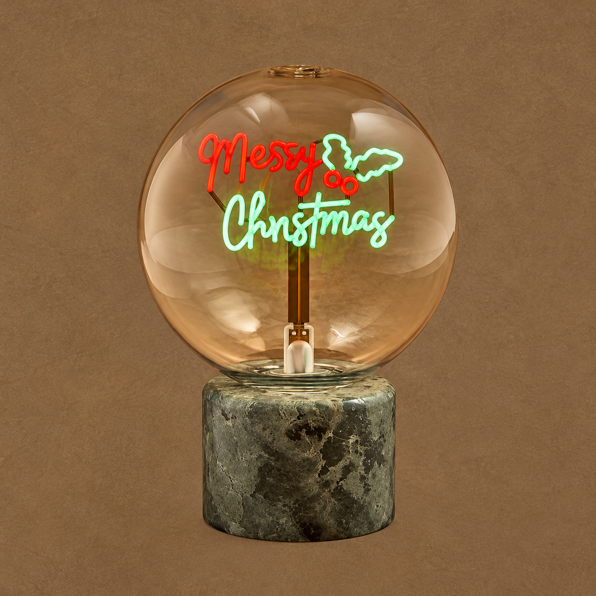Luca Lighting 'Merry Christmas' LED Glass Table Lamp (H21 × D12.5 cm) – Rechargeable USB Battery Cordless Multicolour Festive Light