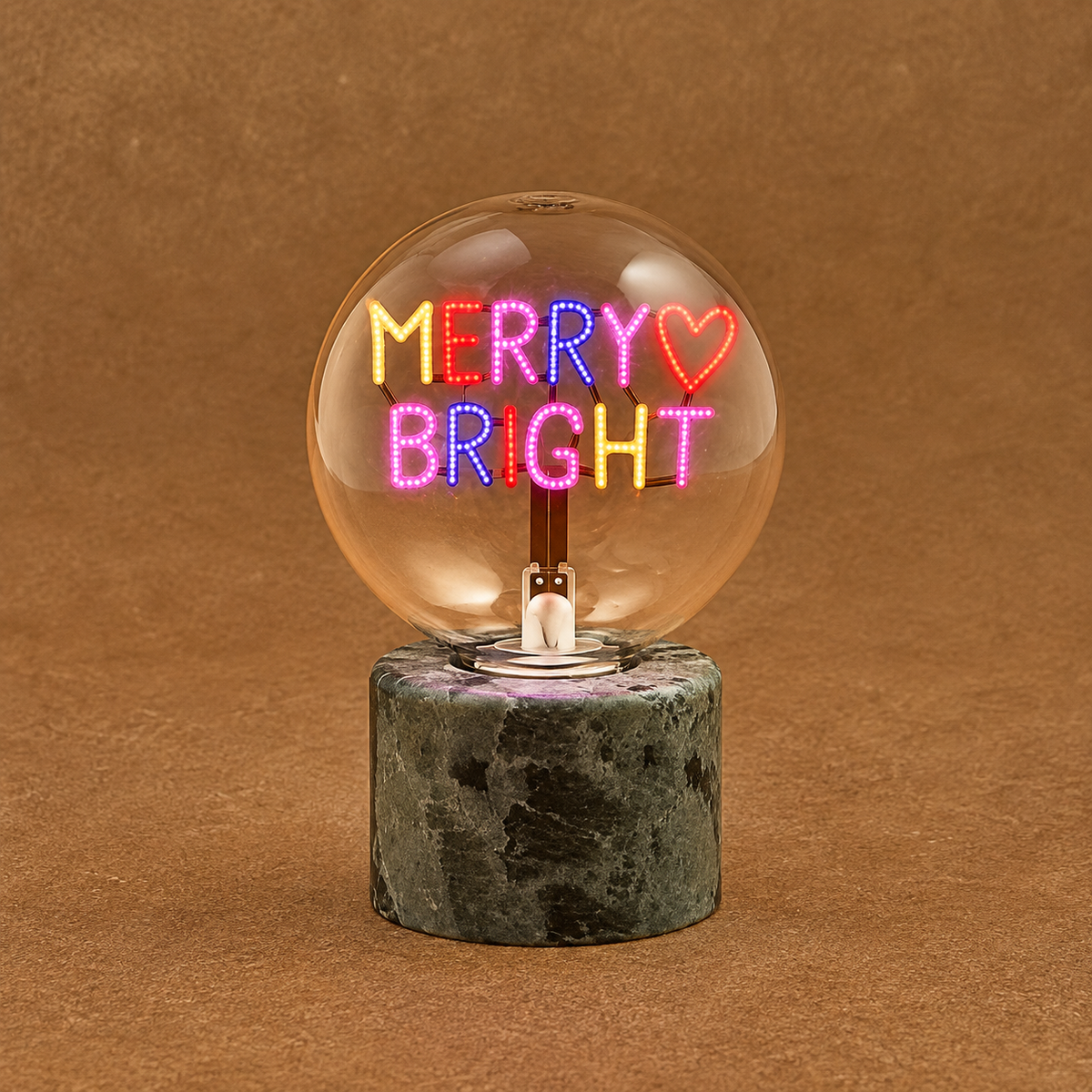 Luca Lighting 'Merry & Bright' LED Glass Table Lamp (H14.5 × D9.5 cm) – Compact Rechargeable USB Battery Cordless Multicolour Festive Light