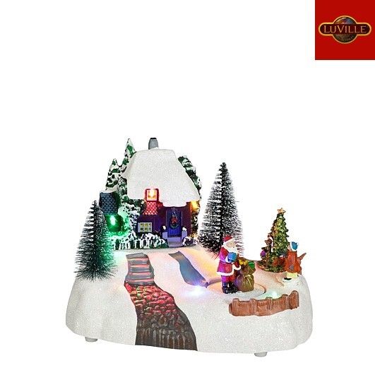 Luville Collectables LED Village House – Battery Operated Christmas Village Scene – 20 x 14 x 15 cm