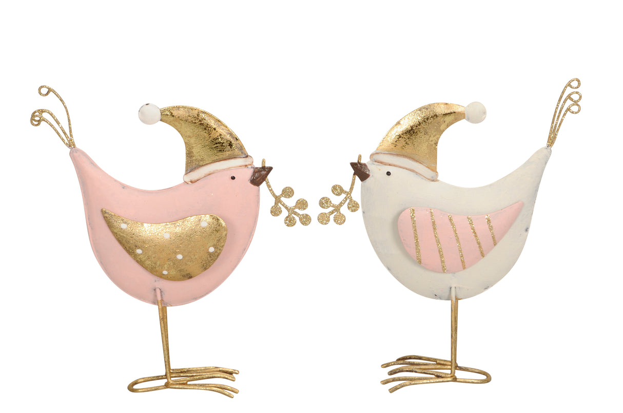 17cm Rose Gold Metal Bird with Santa Hat Ornament Assorted - Mill Race Garden Centre