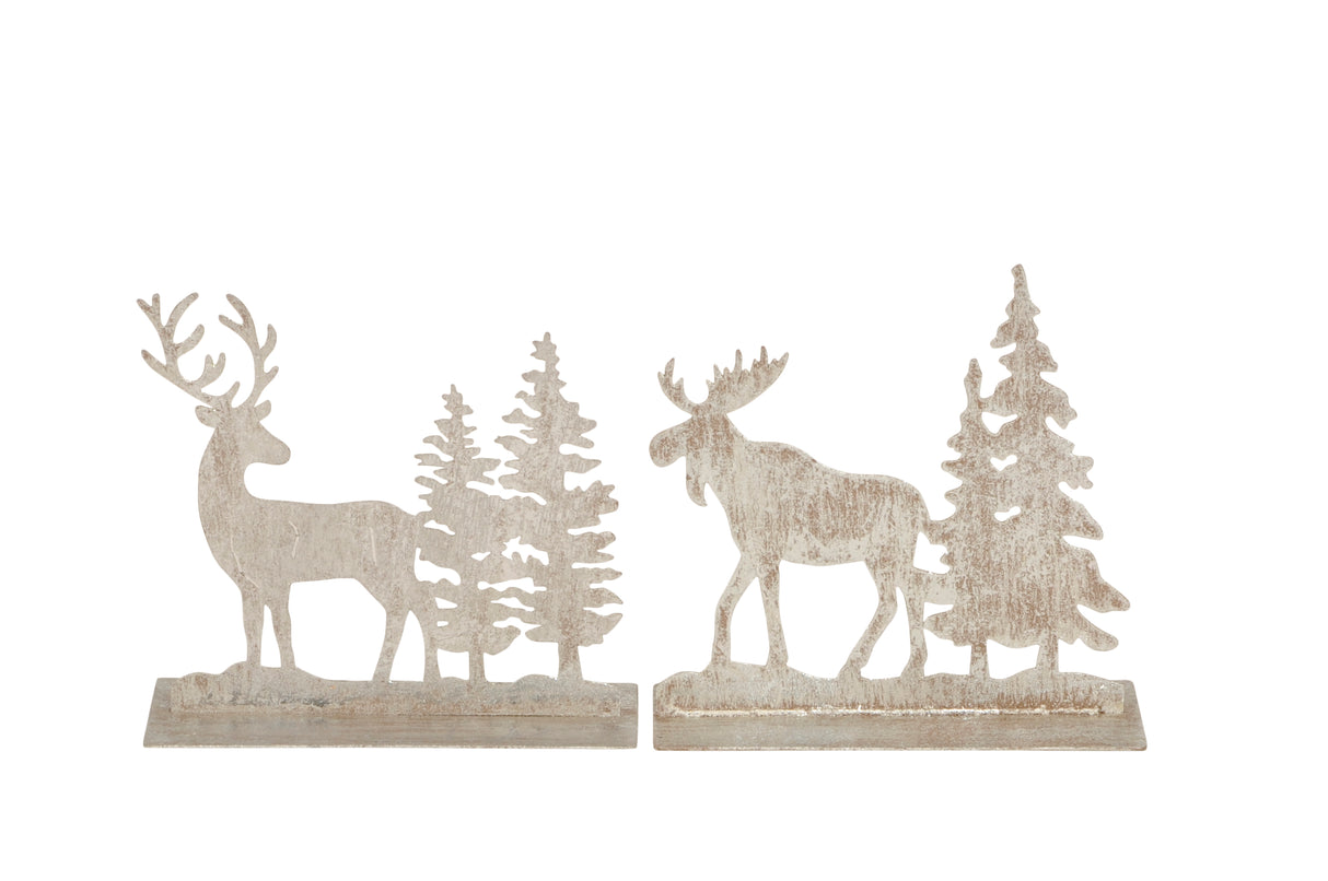 13cm Antique Silver Metal Deer with Tree Ornament Assorted - Mill Race Garden Centre