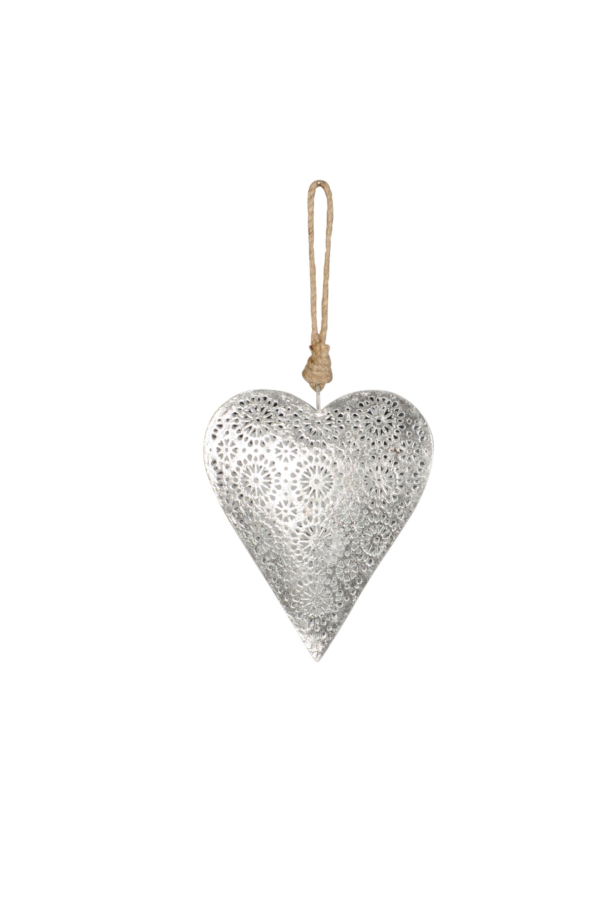 15cm Metal Silver Heart Hanging Christmas Tree Decoration - Mill Race Garden Centre