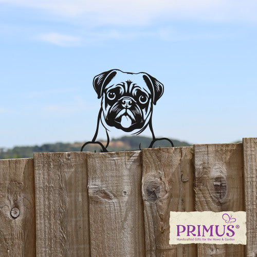 Metal Pug Peeking Dog Silhouette by Primus - Mill Race Garden Centre