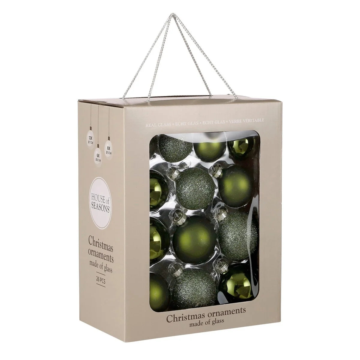 Mica Decorations Dark Green Glass Christmas Baubles Set (Pack of 26, 7 cm) – Elegant Forest Green Glossy & Glitter Ornament Set