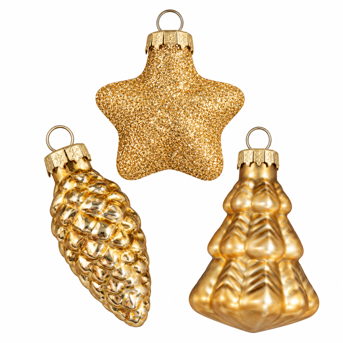 Mica Decorations Gold Glass Christmas Tree Ornaments (Pack of 14) – Boxed Matte, Glossy & Glitter Textured Glass Set
