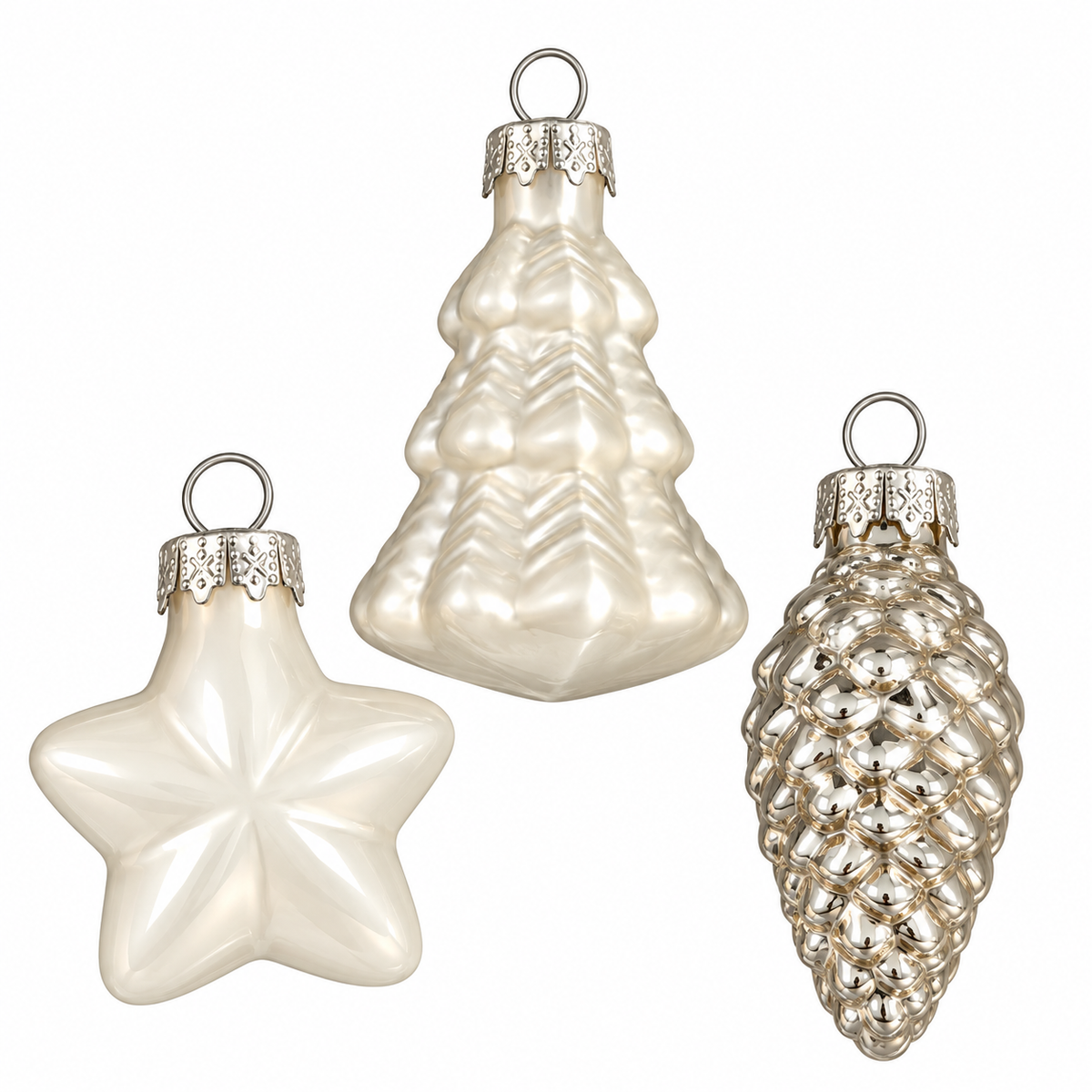 Mica Decorations White Glass Christmas Tree Decorations (Pack of 14) – Boxed Matte, Glossy & Glitter Textured Glass Set