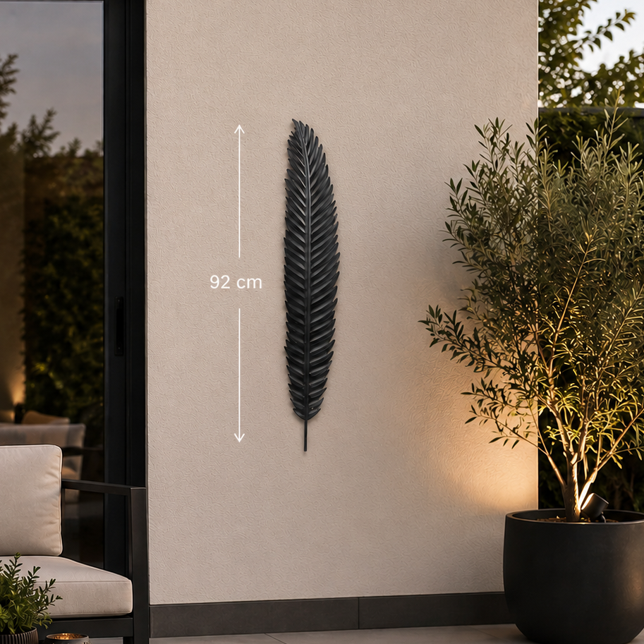 Mica Decorations Yuto Leaf Wall Decoration Black – 92 x 16 cm – Iron Metal Wall Art