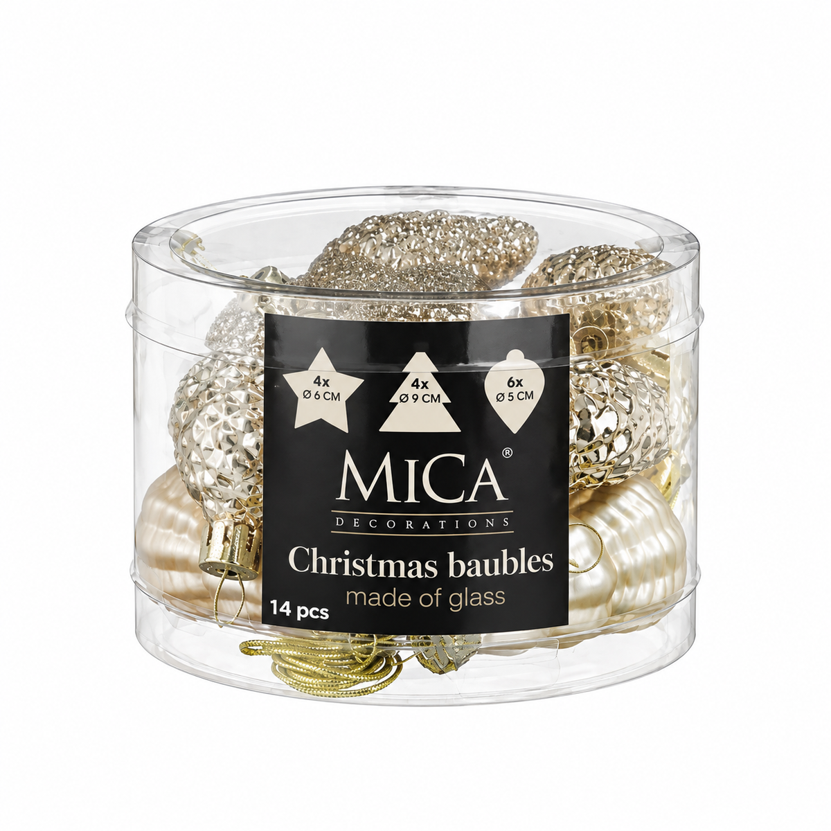Mica Decorations Cream Glass Pine Cone Christmas Ornaments (Pack of 14, H6.5 × D9 cm) – Elegant Glass Pinecone Bauble Set