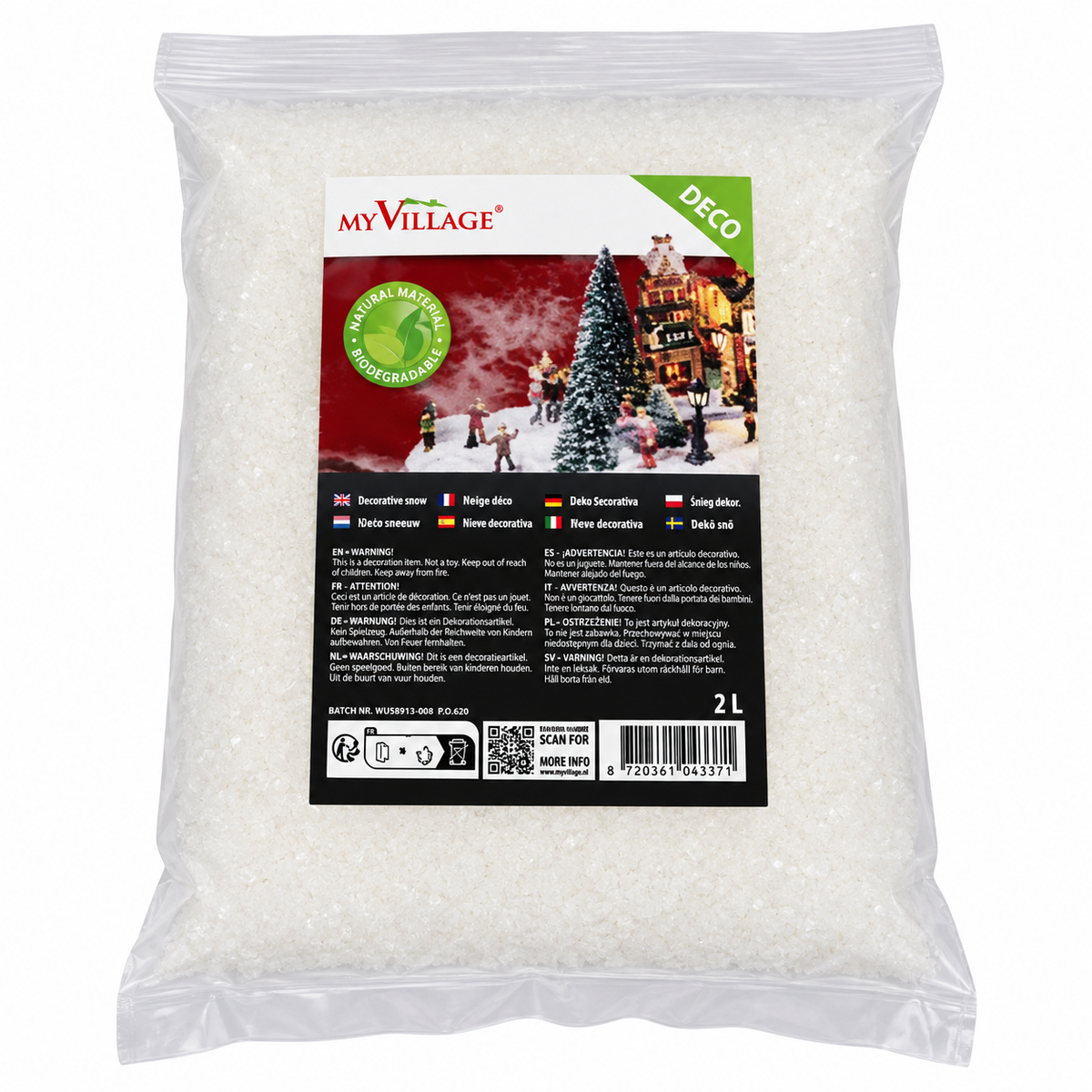 My Village Fine Bio Snow (10 Litres) – Fine Artificial Scatter Snow Powder for Christmas Village Displays & Winter Dioramas | Bulk Bag