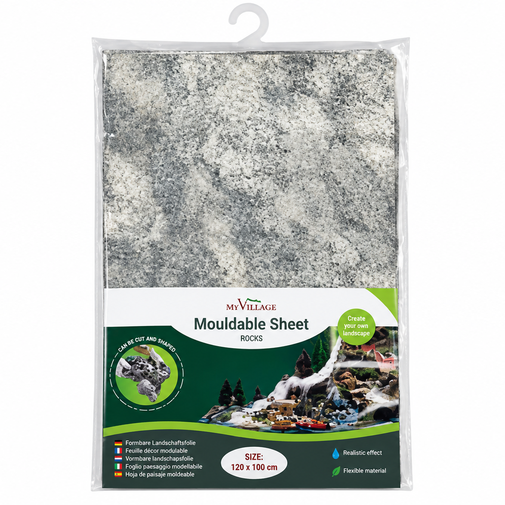 My Village Form-It Mouldable Sheet Alpine Grey (100 × 60 cm) – Flexible 3D Rock & Mountain Landscape Foil | Fire-Retardant & Waterproof | FI015