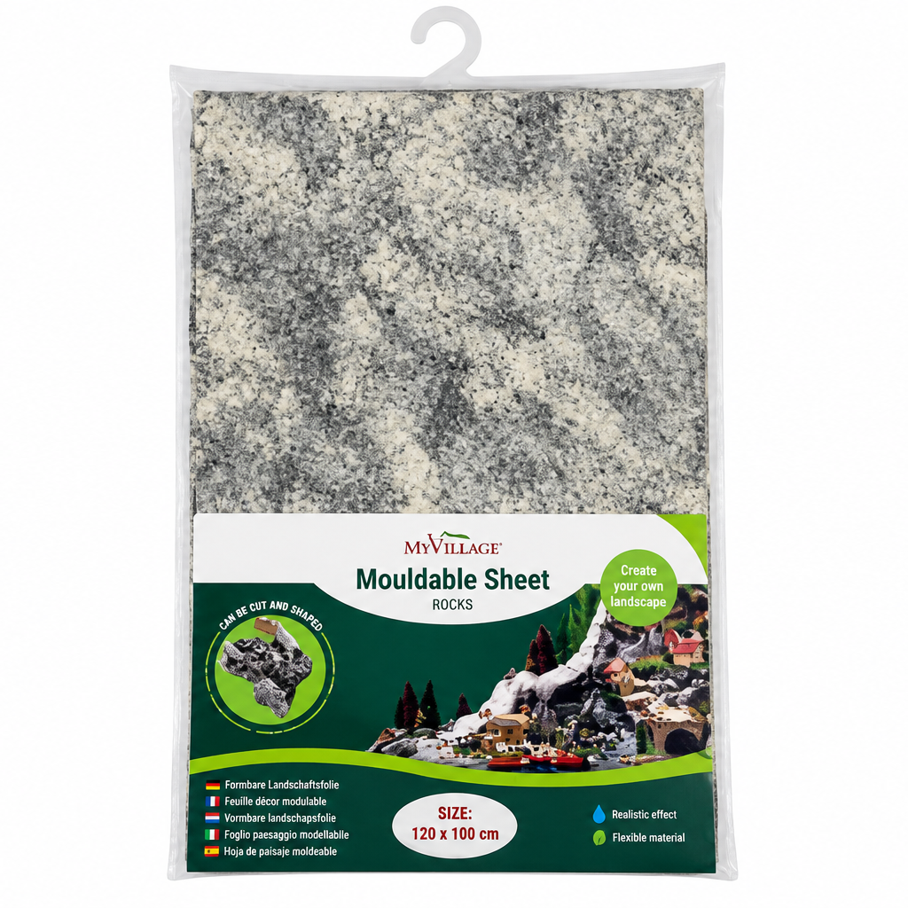 My Village Form-It Mouldable Sheet Alpine Grey (60 × 50 cm) – Flexible 3D Rock & Mountain Landscape Foil | Fire-Retardant & Waterproof | FI014