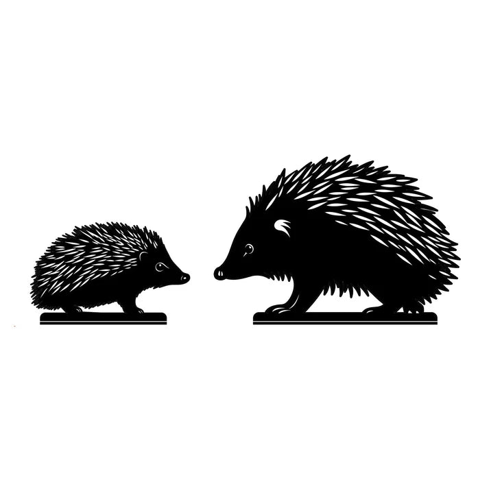Metal hedgehog peeking wildlife silhouette garden decor by Primus, featuring detailed outdoor metal ornament for garden decoration.