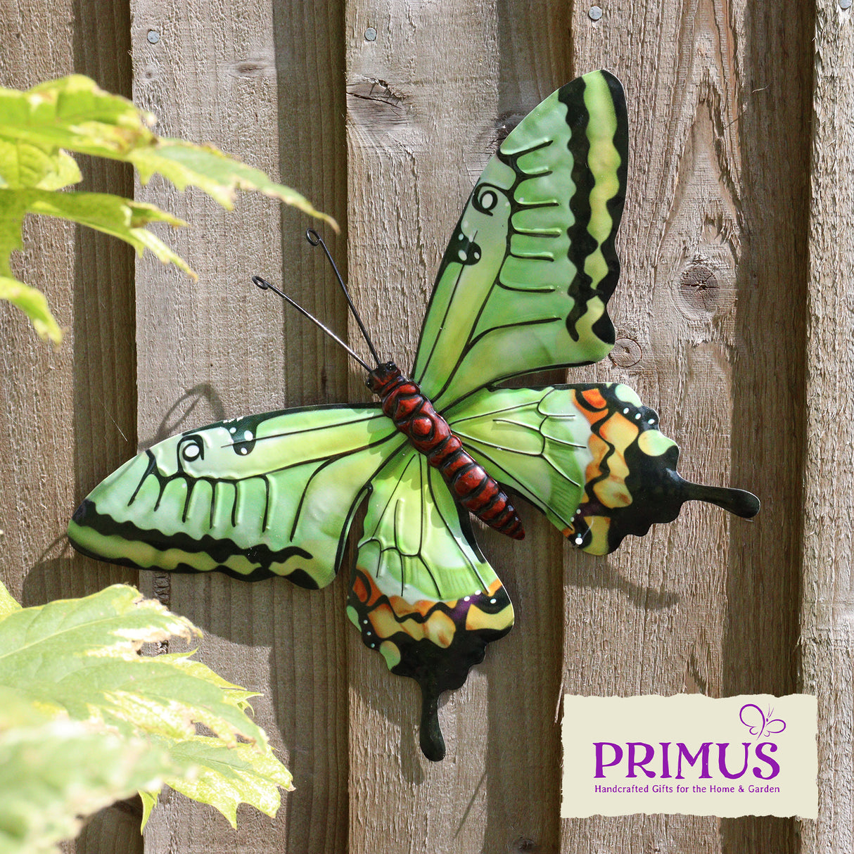Medium Metal Green Butterfly Wall Art – Elegant Garden Decor by Primus - Mill Race Garden Centre
