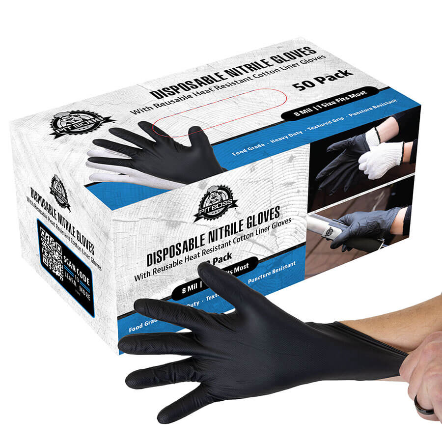 Pit Boss 50ct Disposable Nitrile Gloves w/2pc Cotton Gloves - Mill Race Garden Centre