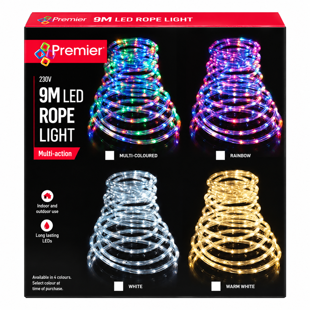 Premier 9m Multi-Action Multicoloured LED Rope Light with 8-Function Controller