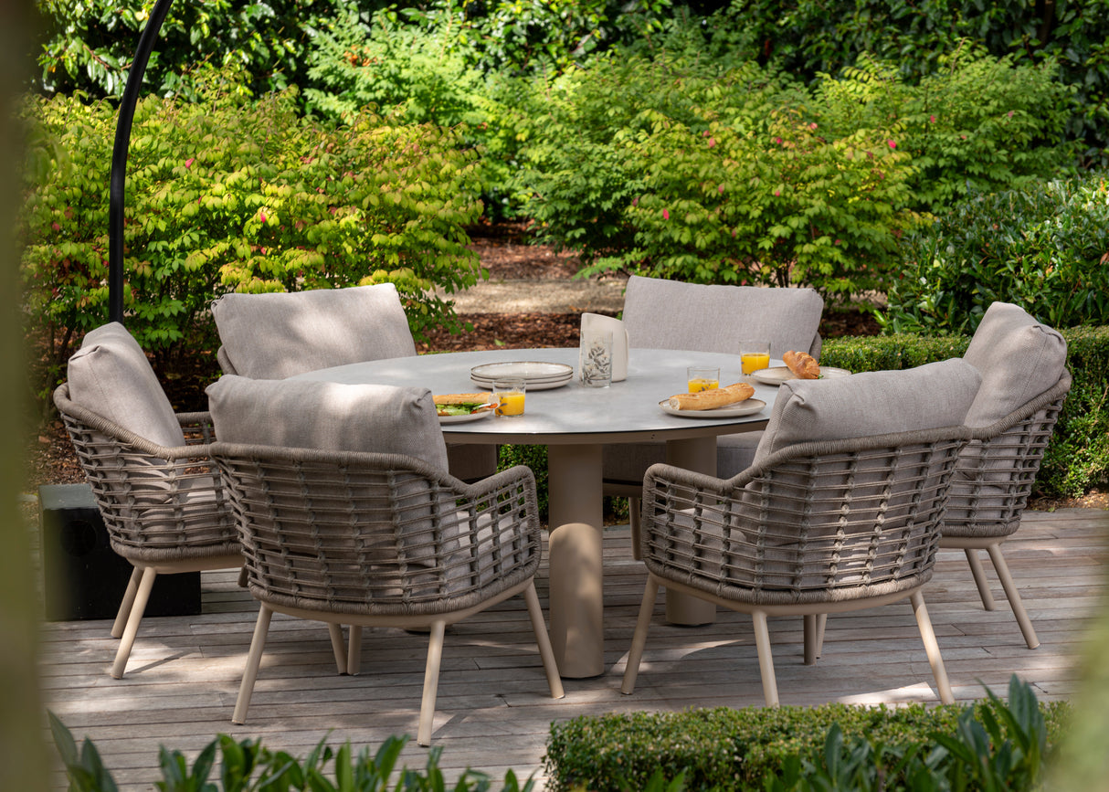 4 Seasons Outdoor Puglia Six Seat Round Low Dining Set - Mill Race Garden Centre