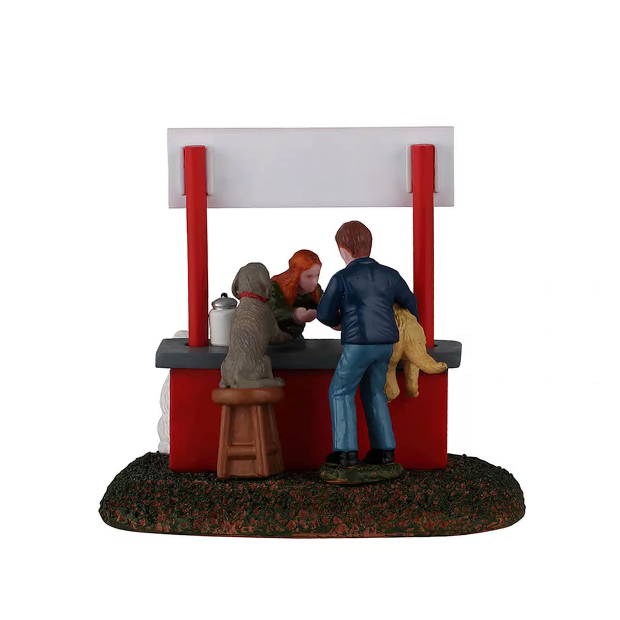 Lemax Puppy Kissing Booth Christmas Village table accent featuring a cute puppy at a festive kissing booth scene.