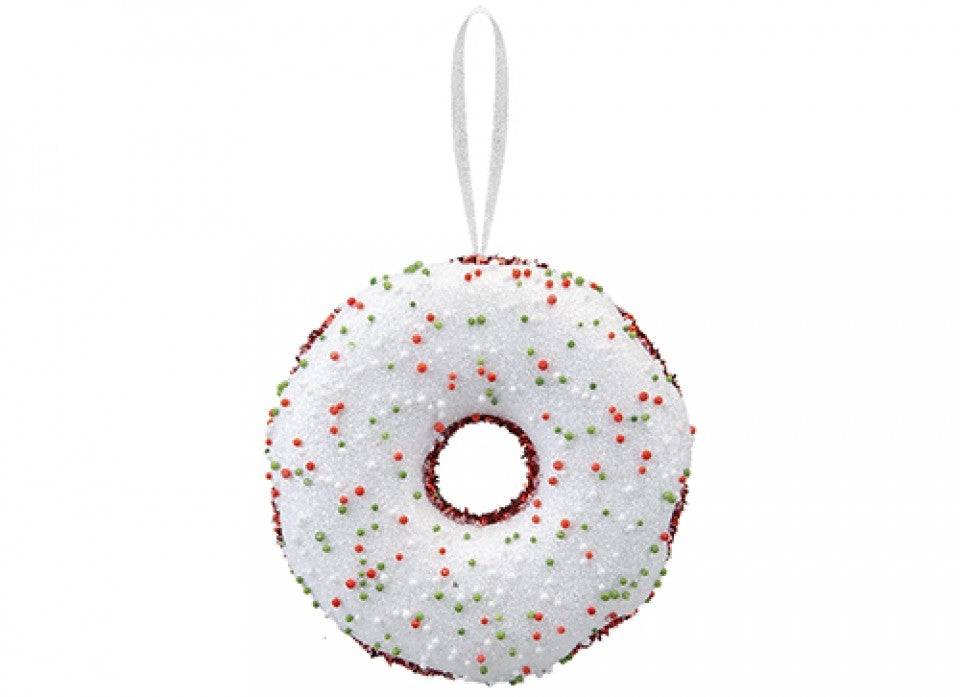 6.5" Red/White Doughnut Christmas Tree Decoration - Mill Race Garden Centre