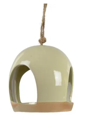 Hand-painted light green ceramic bird feeder for garden, featuring detailed bird design by Kaemingk B.V, ideal for wild bird care.
