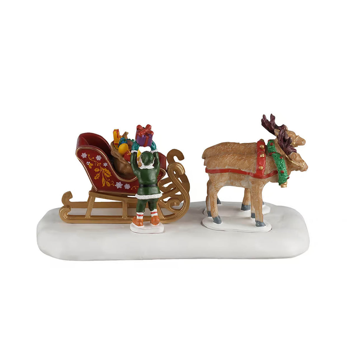 Lemax Christmas Village sled table accent with toy-themed details, perfect for holiday display decor.