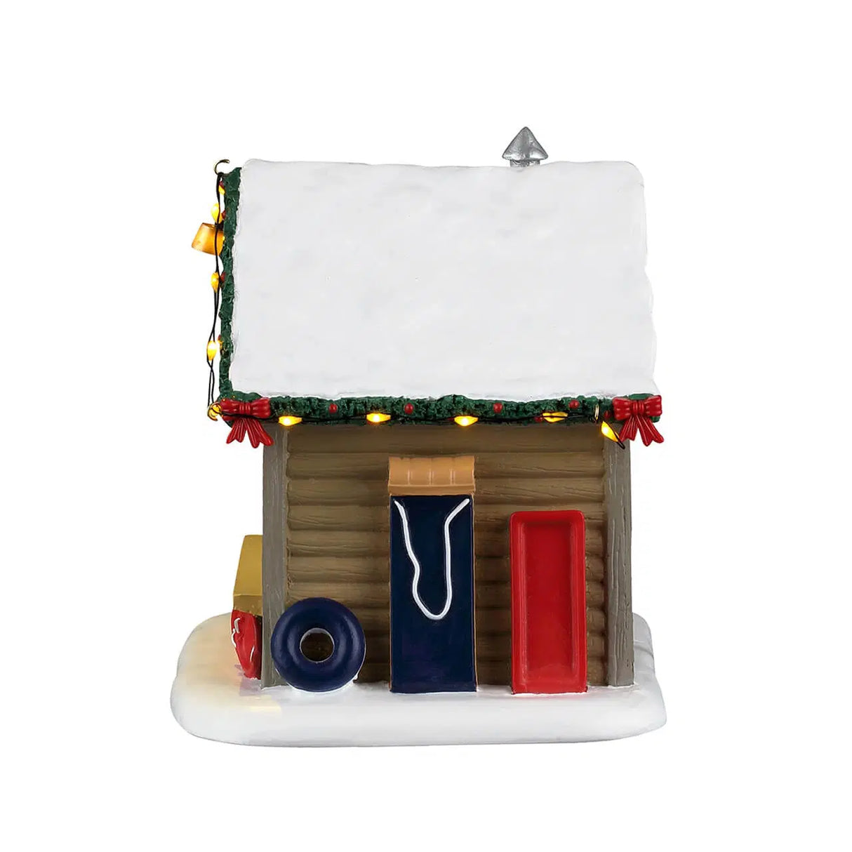 Lemax Slopeside Sled Rental Christmas Village table accent with miniature sled and winter scene decor.