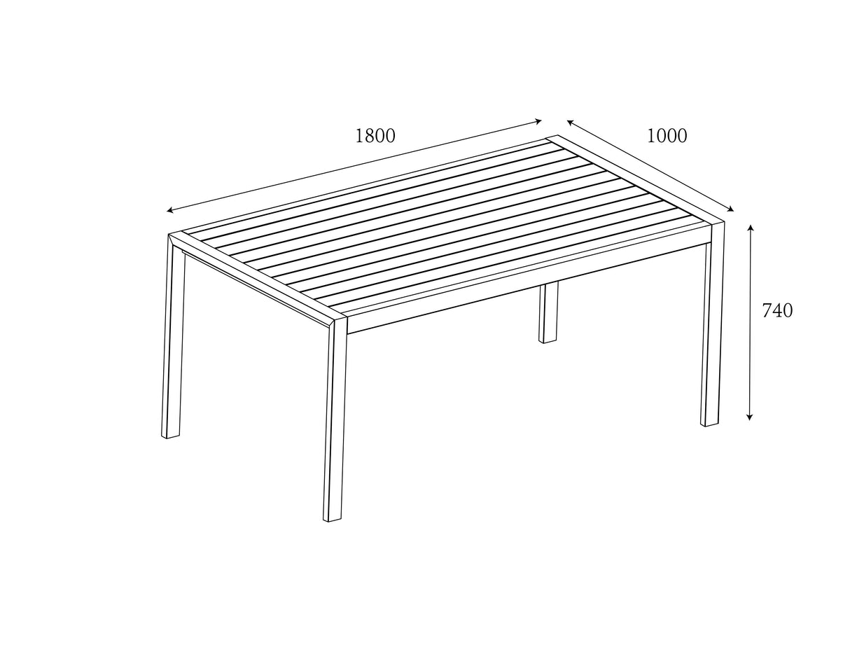 Hartman Sonas 6-seat rectangular aluminum dining set with a spacious table and elegant metal garden furniture design