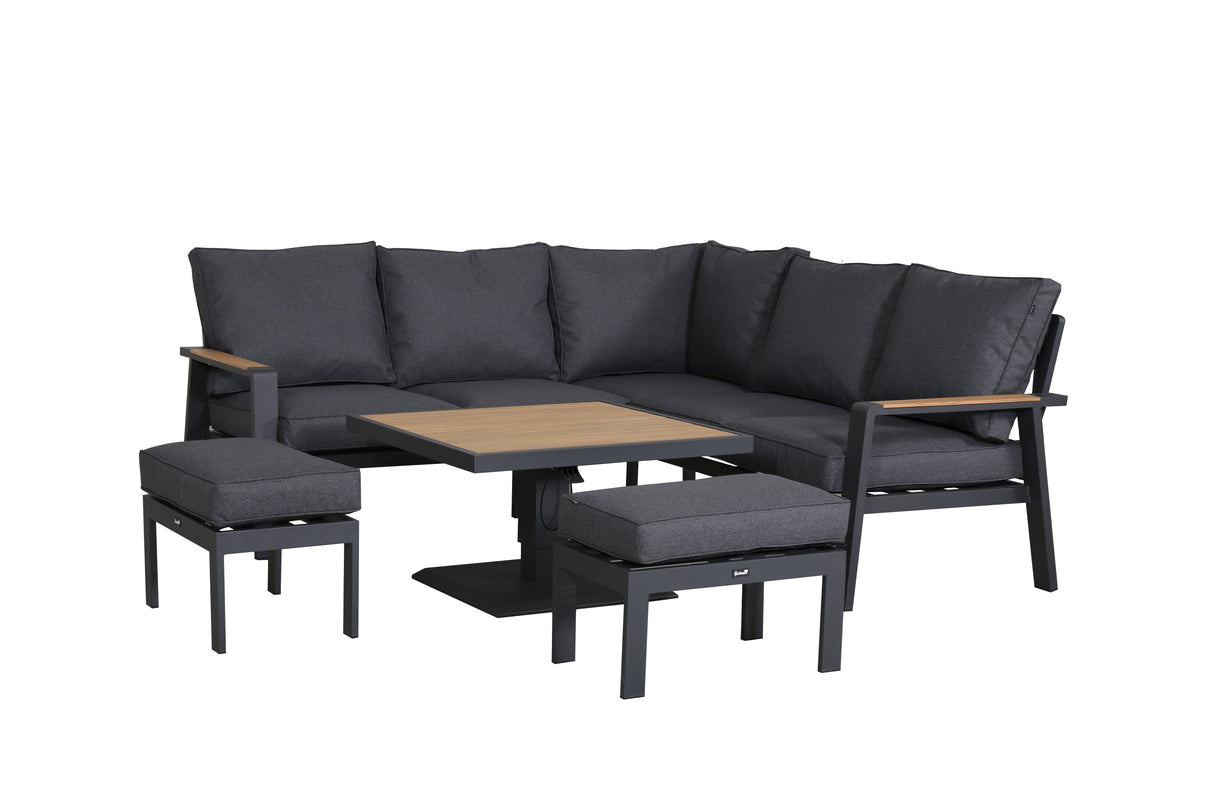 Hartman Sonas grey square casual dining set with metal garden furniture, includes lounge chairs and adjustable table.