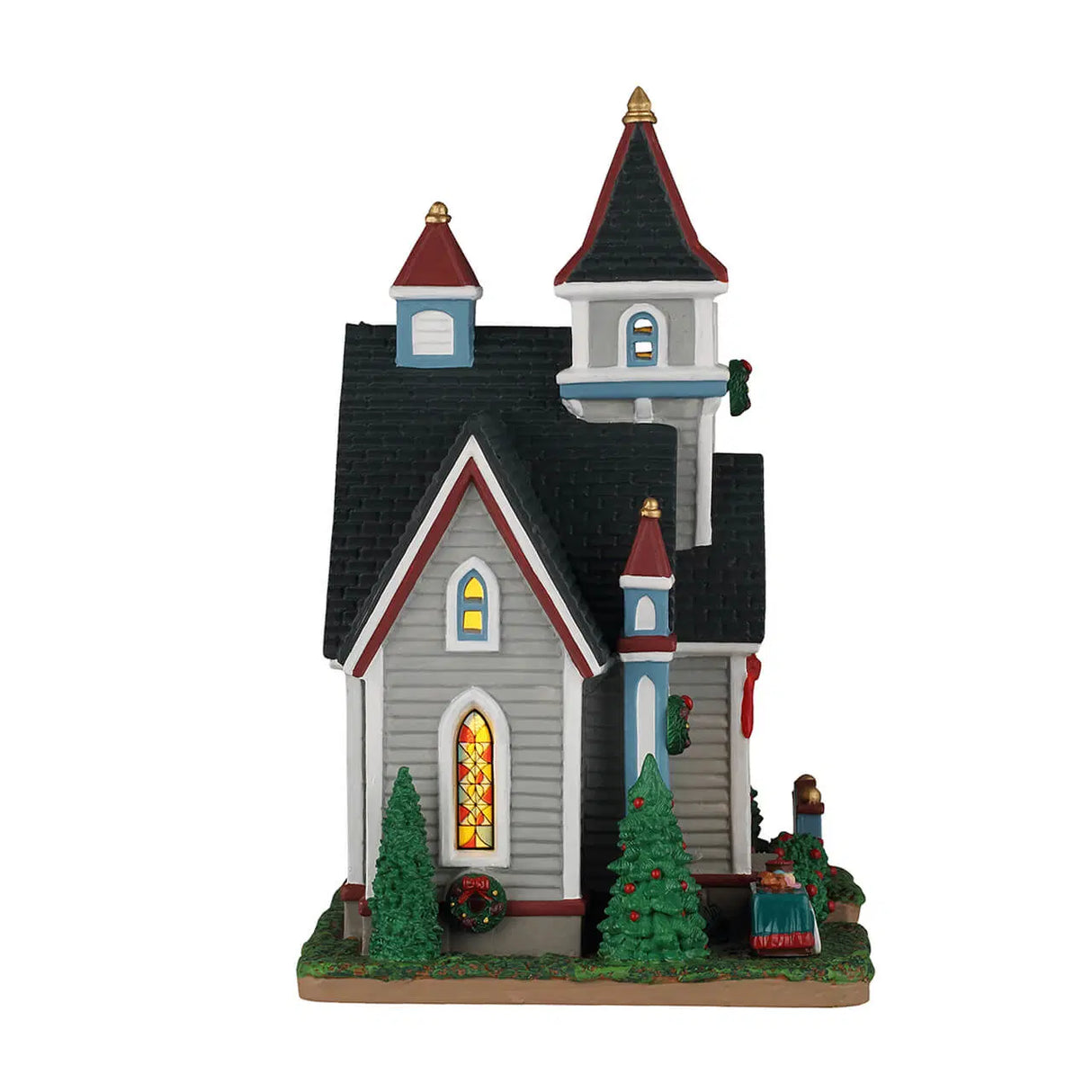 Lemax Spruce Valley Church illuminated building from Christmas village display with detailed architecture and festive lights