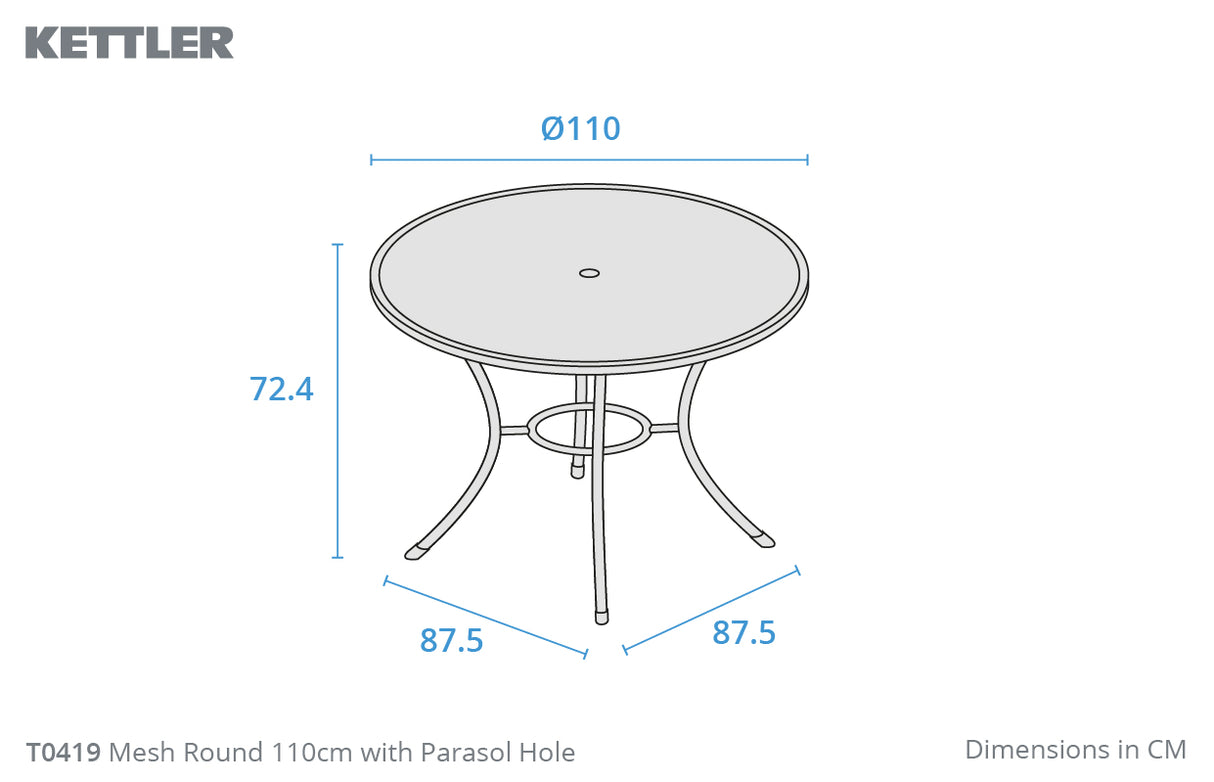 Kettler 4-Seater Round Mesh Top Table, Iron Grey 110cm - Mill Race Garden Centre