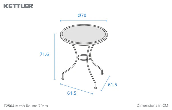 Kettler Caredo Bistro Set with round 70cm metal mesh table and matching chairs, outdoor patio furniture by Kettler.