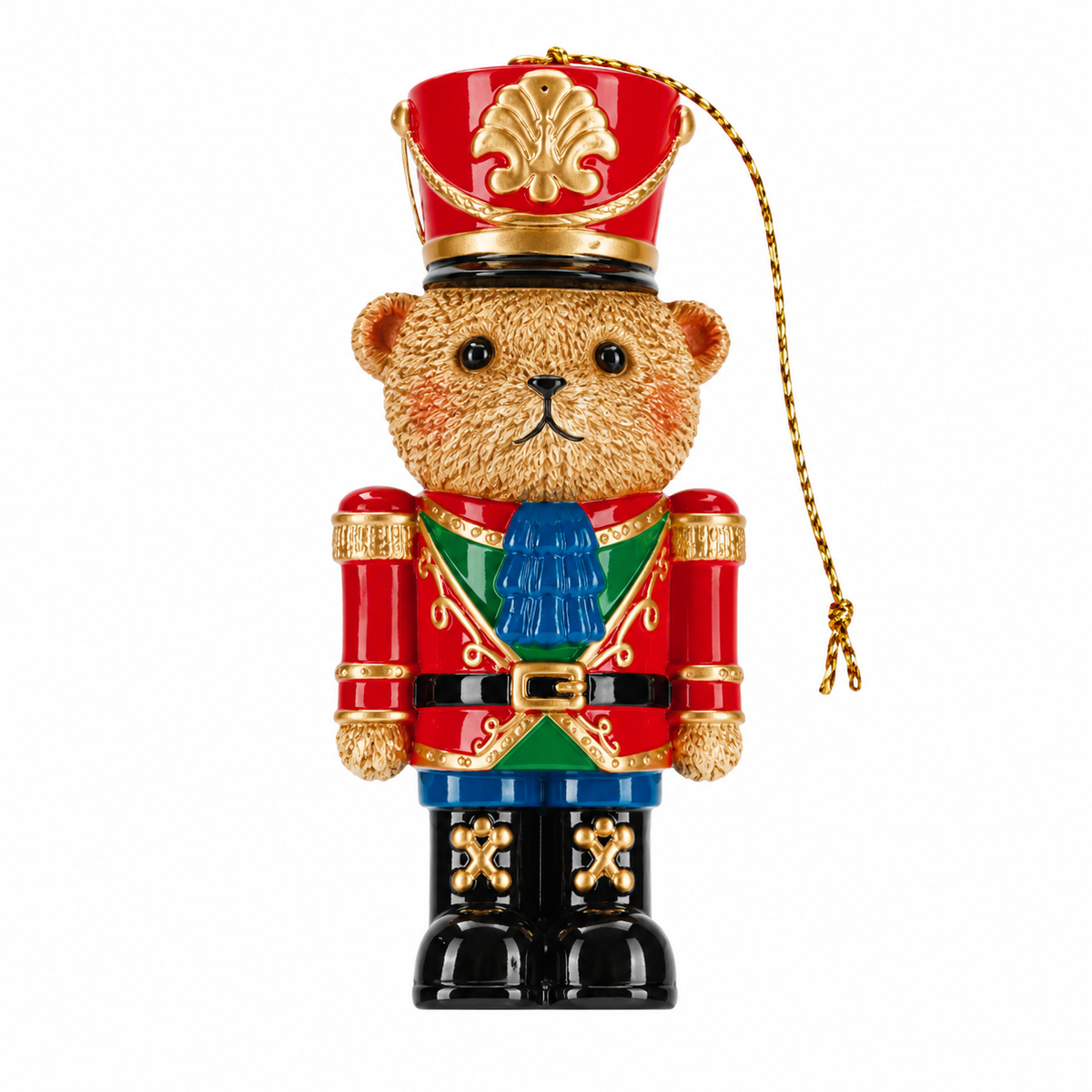 TimStor Nutcracker Bear Polyresin Tree Hanging Ornament (9 cm) – Guard Bear in Red Military Jacket, Blue Cravat & Red Fleur-de-Lis Hat
