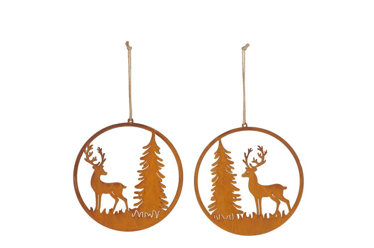 20cm Metal Deer with Tree Hanging Christmas Tree Decoration Assorted - Mill Race Garden Centre
