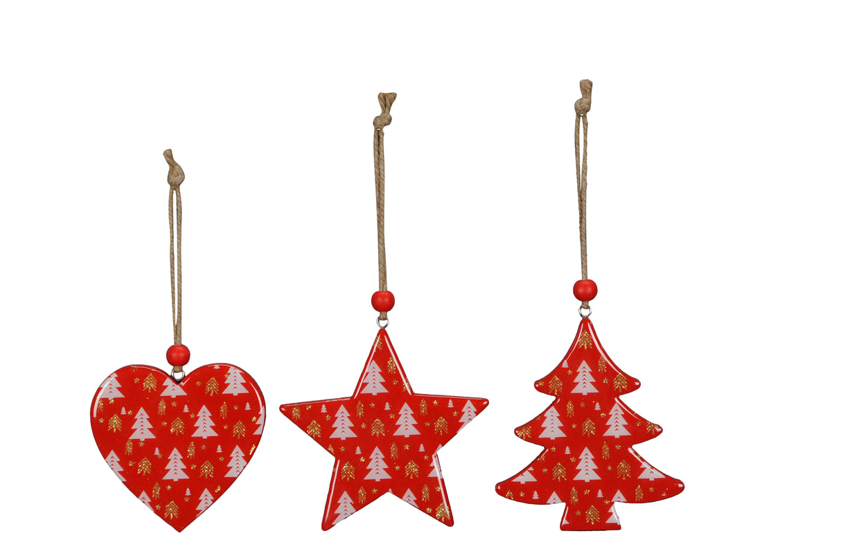 Red and White Star/Heart/Tree Hanging Christmas Tree Decoration Assorted - Mill Race Garden Centre