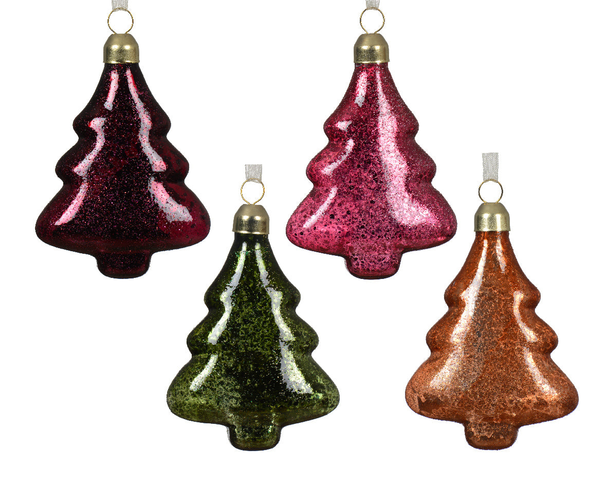10cm Glass Tree with Glitter All Over Shiny Enamel Bauble Assorted by Decoris - Mill Race Garden Centre
