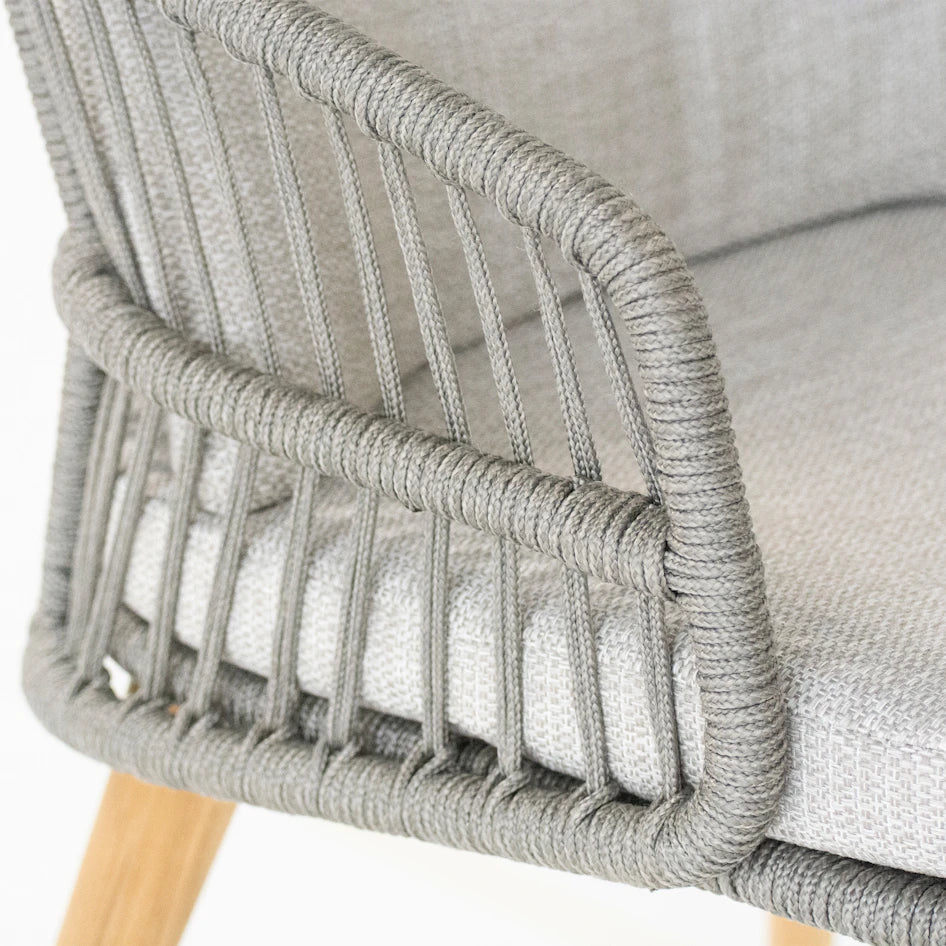 4 Seasons Outdoor Ancora Lounge Set – 2 Armchairs, 2.5-Seater Sofa, Footstool & 90cm Round Teak Coffee Table - Mill Race Garden Centre