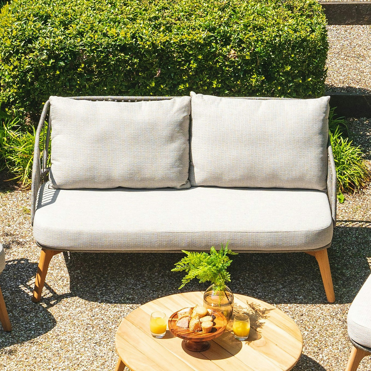 4 Seasons Outdoor Ancora Lounge Set – 2 Armchairs, 2.5-Seater Sofa, Footstool & 90cm Round Teak Coffee Table - Mill Race Garden Centre