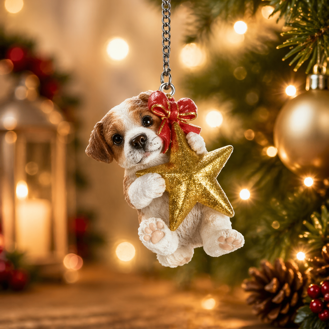 Vivid Arts hanging Jack Russell pet ornament with star, made of resin, suitable for indoor and outdoor decoration.