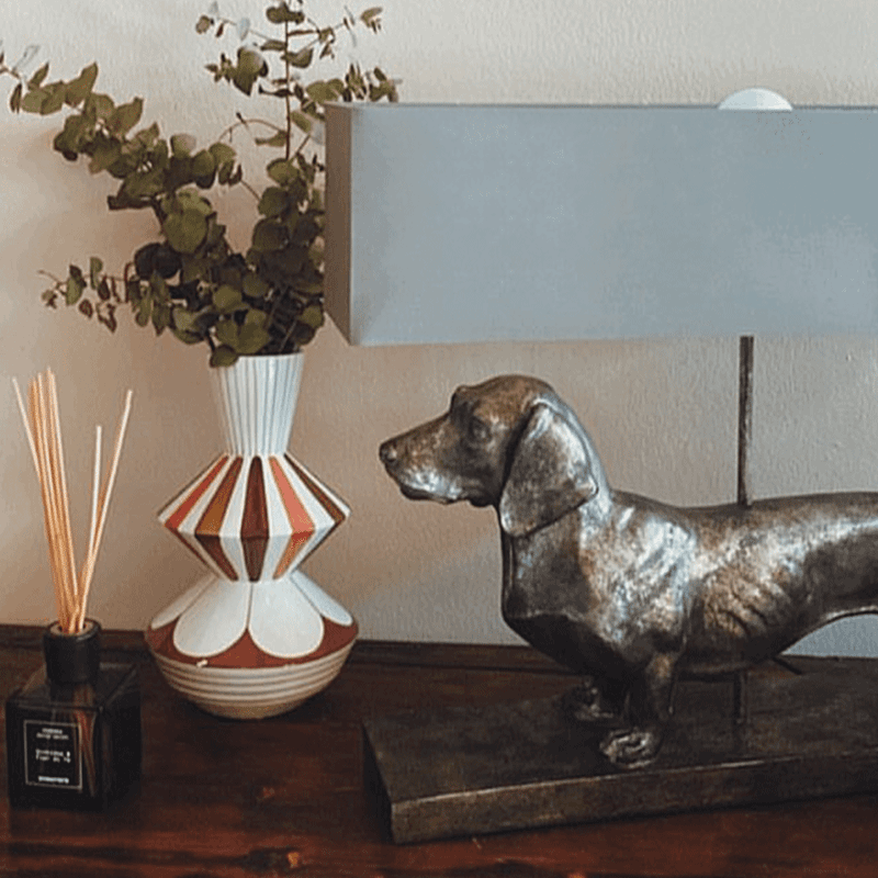 WERNS® Dachshund table lamp Frank silver/grey, poly, 60x14x48.5 cm