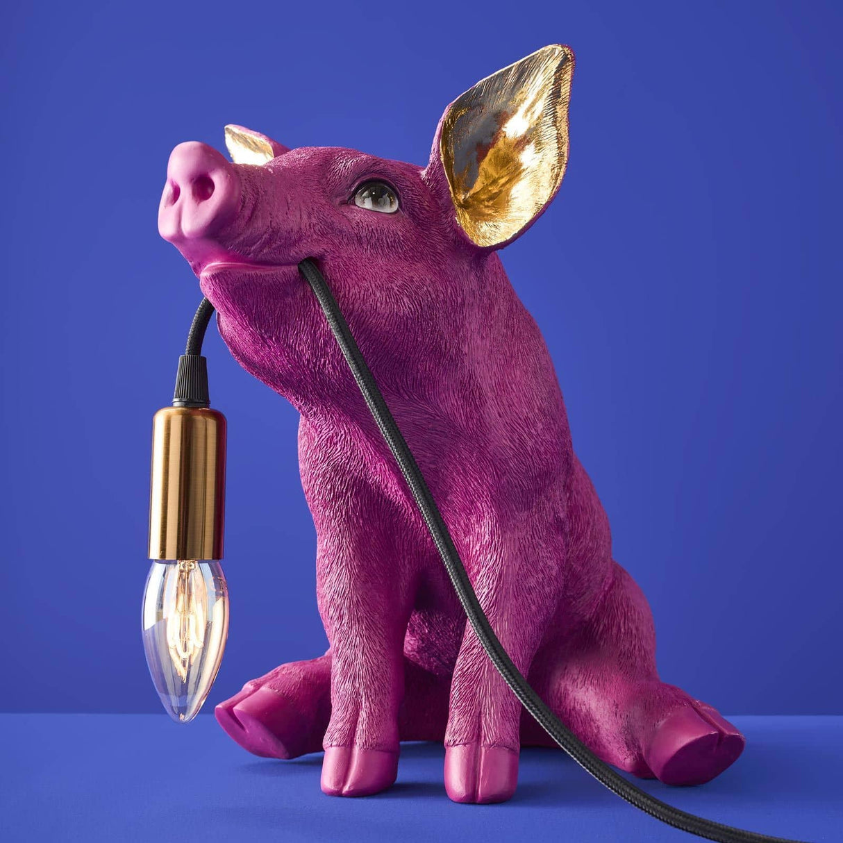 Werner Vob WERNS Piggy Pig magenta indoor table lamp with quirky pig design for home lighting decor.