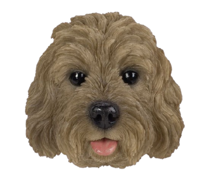 Brown Cockapoo resin magnet ornament by Vivid Arts, featuring a detailed and colorful dog design for home or outdoor decor.