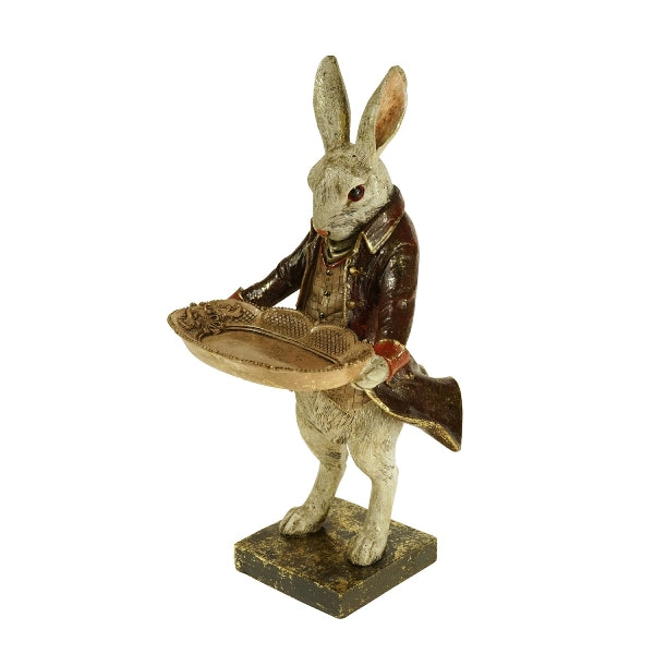 Bordeaux Werner Voß rabbit card holder with tray, 32cm, luxury German designer hare ornament for home decor.